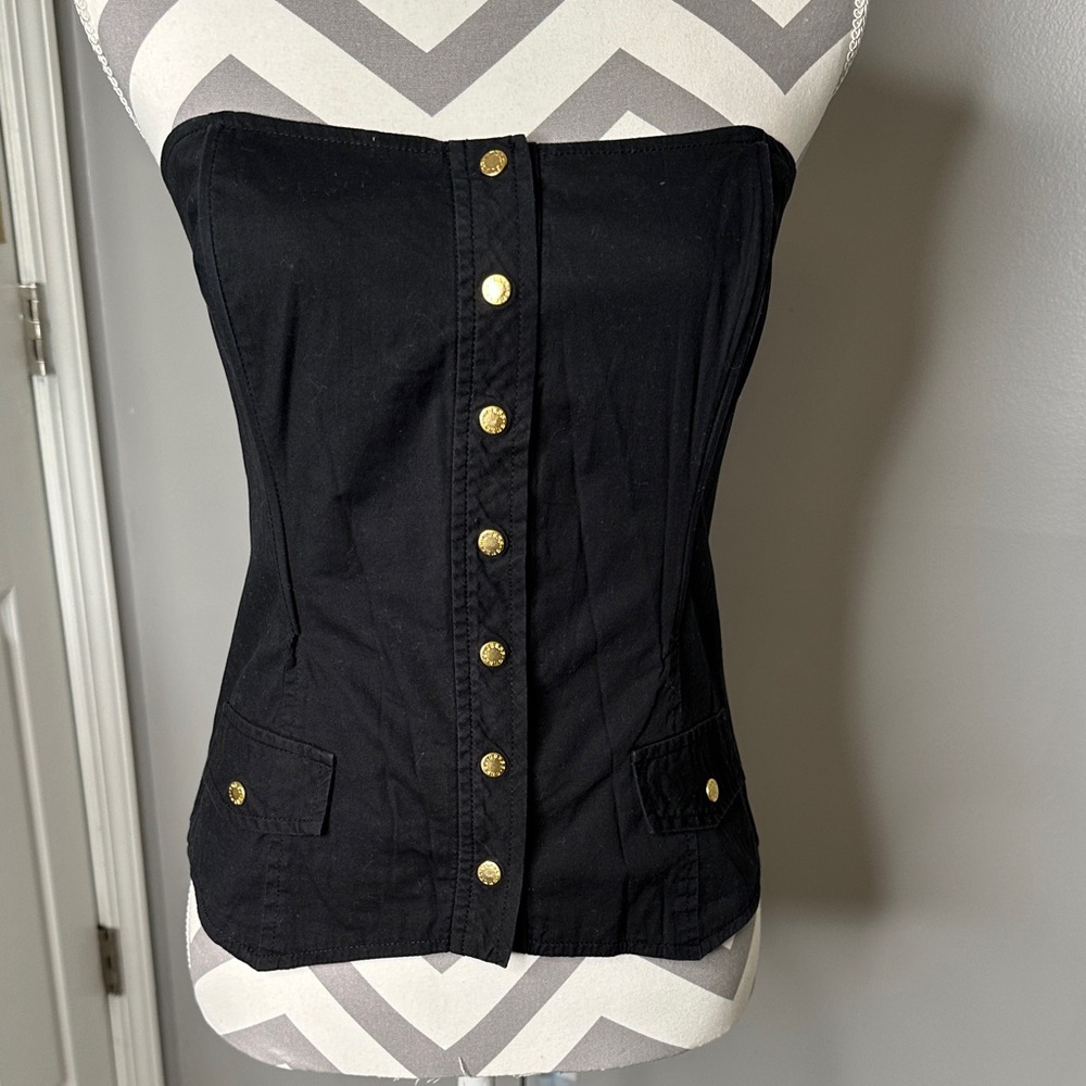 Black Strapless Button-Down Women's Top